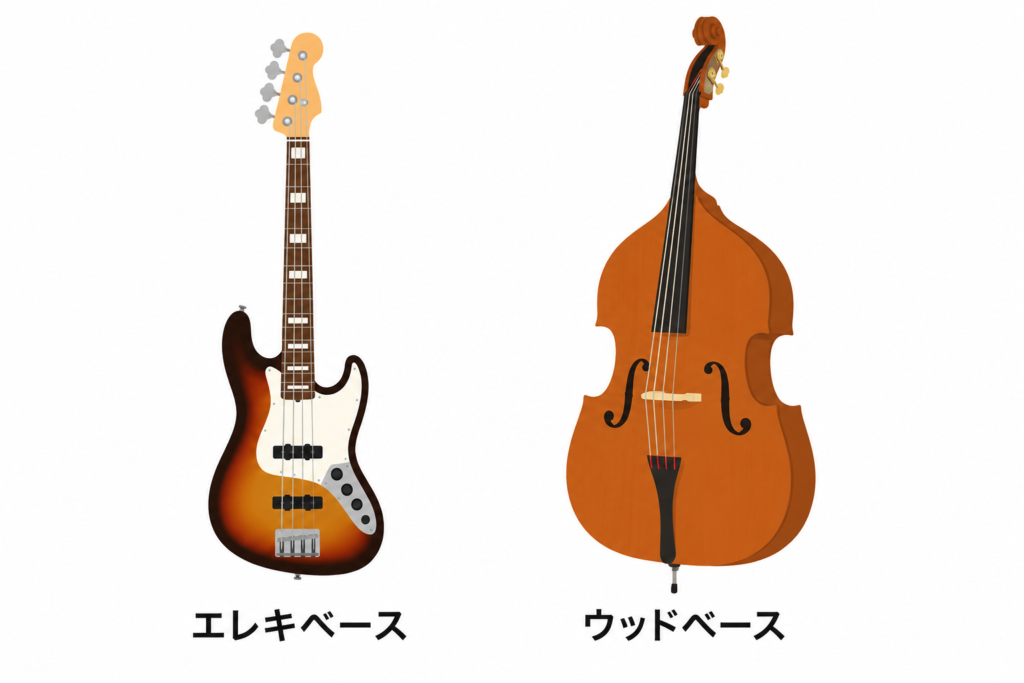エレキベースとウッドベースの種類を比較したイラスト